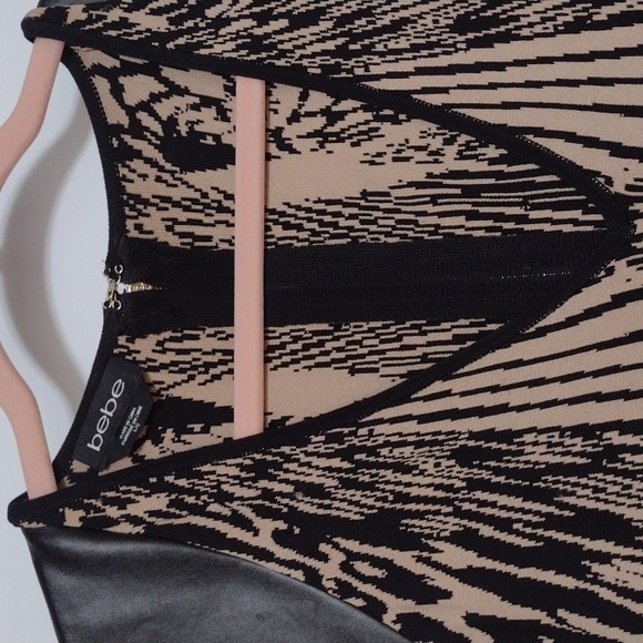 BEBE Short Cocktail Dress w Leather Accents - Picture 3 of 8